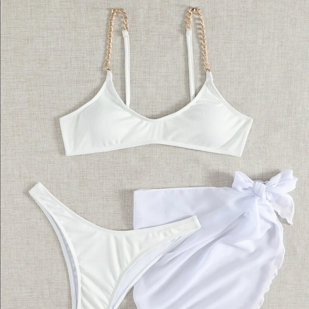 White Shein Bikini with Chain Straps